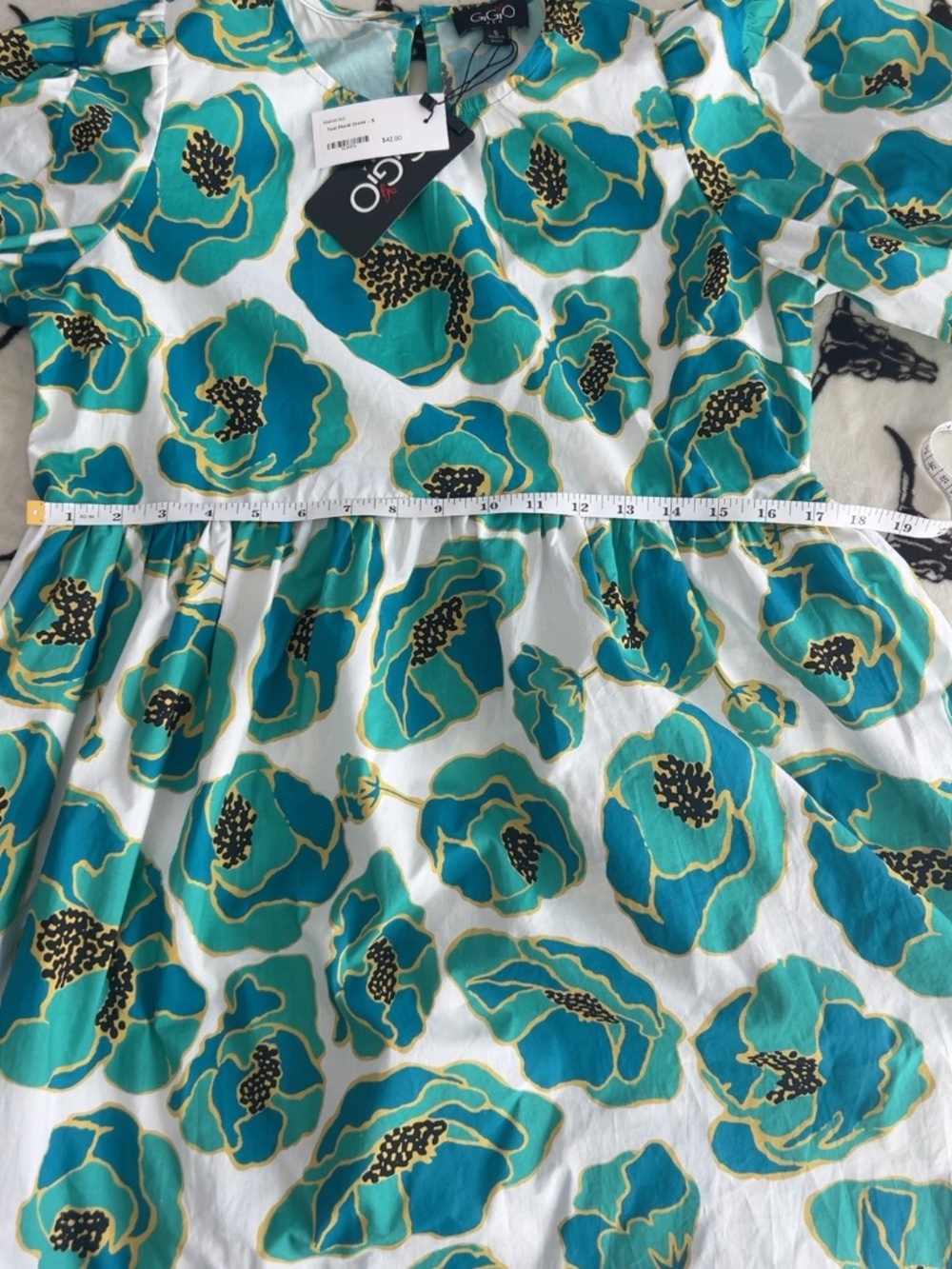 NWT GIGIO Teal Poppy Floral Cotton Babydoll Dress Size S - Picture 5 of 7